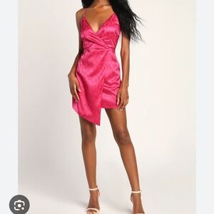 Lulus Sophisticated Charm Magenta Floral Satin Jacquard Mini Dress- XS